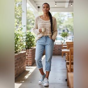 FREE PEOPLE crocheted like stunning off shoulder sweater size Large